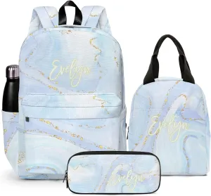 HUTARIO Personalized Backpack for School, Girls Kids Name Bookbag Elementary School Backpack Set with Lunch Bag Box and Pencil Case, Waterproof Lightweight 16.8”