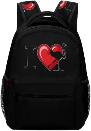 I Heart Love Ostrich Ostriches Travel Backpack for Men Women Lightweight Computer Laptop Bag Casual Daypack