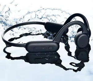 IHAO Swimming Headphones True Bone Conduction Open Ear Headset MP3 Player Built-in 32G Memory IP68 Underwater Waterproof Stereo Bluetooth Earphone for Driving Bicycling Running Skiing-X18 Black