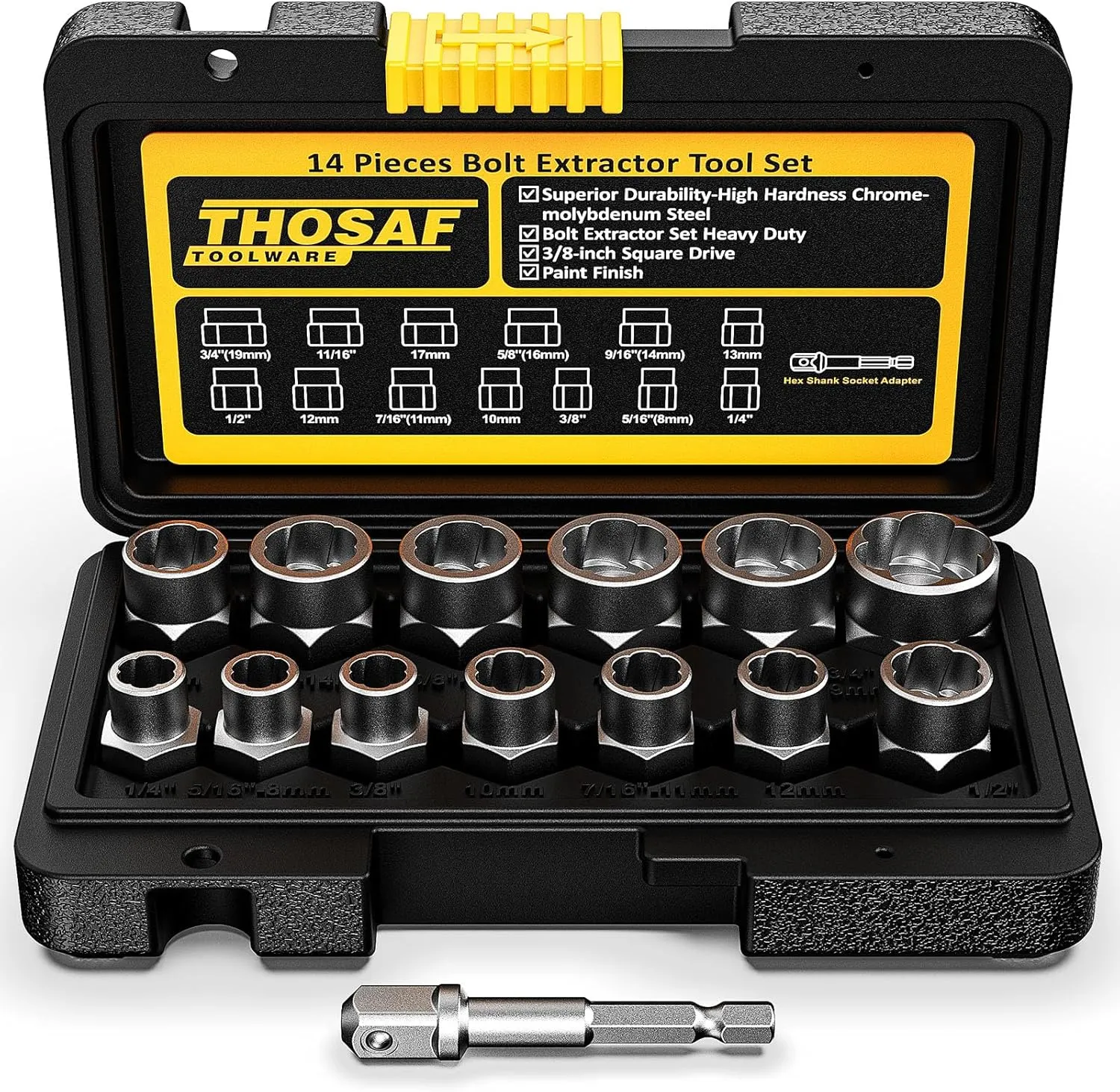 Impact Bolt & Nut Remover Set,14 Pieces Bolt Extractor Tool Set, 3/8" Drive Impact Bolt & Nut Remover Socket Tool Kit, Stripped For Damaged, Frozen, Studs, Rusted, Nuts & Screws, Tools Gifts for Men