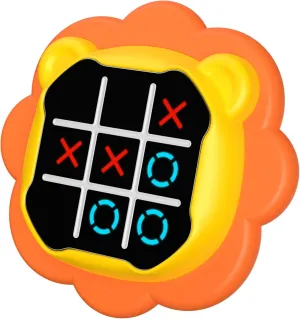 INKLAB Tic Tac Toe Game, Animal-Themed 3-in-1 Handheld Puzzle Game Console, Board Games for Kids and Adults, Portable Travel Games for Car Ride, Birthday Gifts for Ages 3 , Lion
