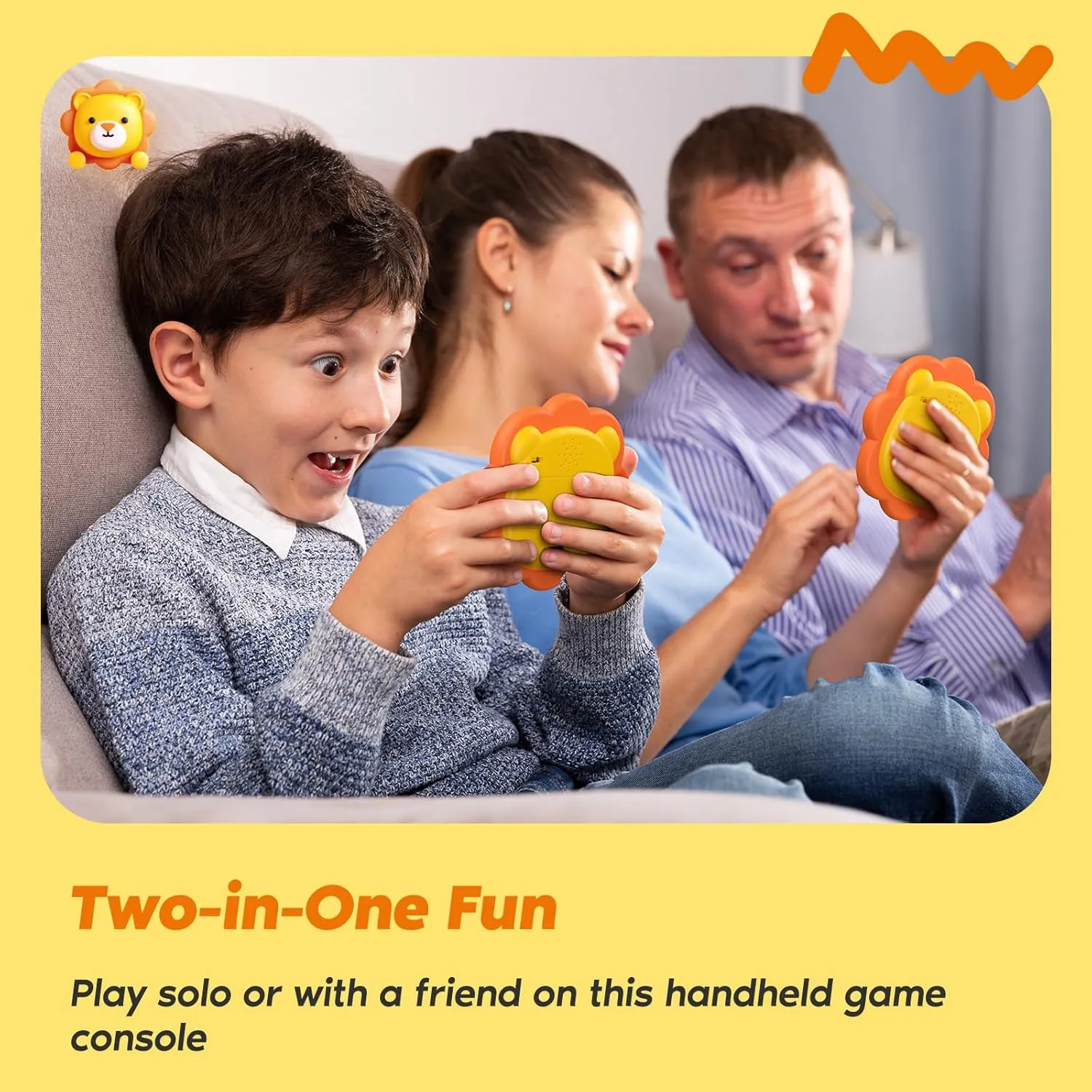 INKLAB Tic Tac Toe Game, Animal-Themed 3-in-1 Handheld Puzzle Game Console, Board Games for Kids and Adults, Portable Travel Games for Car Ride, Birthday Gifts for Ages 3 , Lion