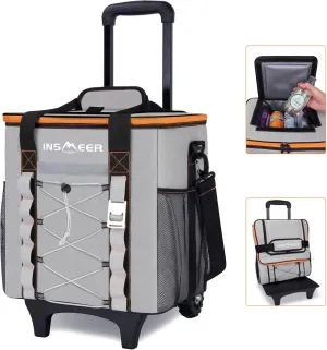 INSMEER Collapsible Rolling Cooler - 45 Cans/30L,Insulated Cooler Bag with Wheels/Shoulder Strap,Wheeled & 3 Carry Way Cooler Options Available,Large Travel Cooler for Grocery Shopping