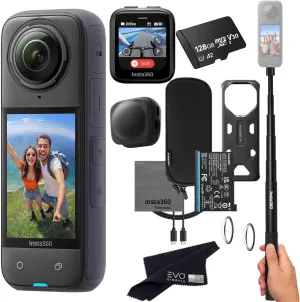 insta360 X4 GPS Preview Remote Bundle - Waterproof 360 Action Camera with 1/2" 48MP Sensors, 8K 360 HDR Video, 4K Single-Lens, |Bundle Includes Selfie Stick,GPS Preview Remote, Lens Cap (128GB)