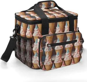 Insulated Camping Cooler Bag, Ice Cream Cones Print Ice Pack with Leakproof Lining 22.5L Capacity Portable Thermal Bag for Camping,Picnic