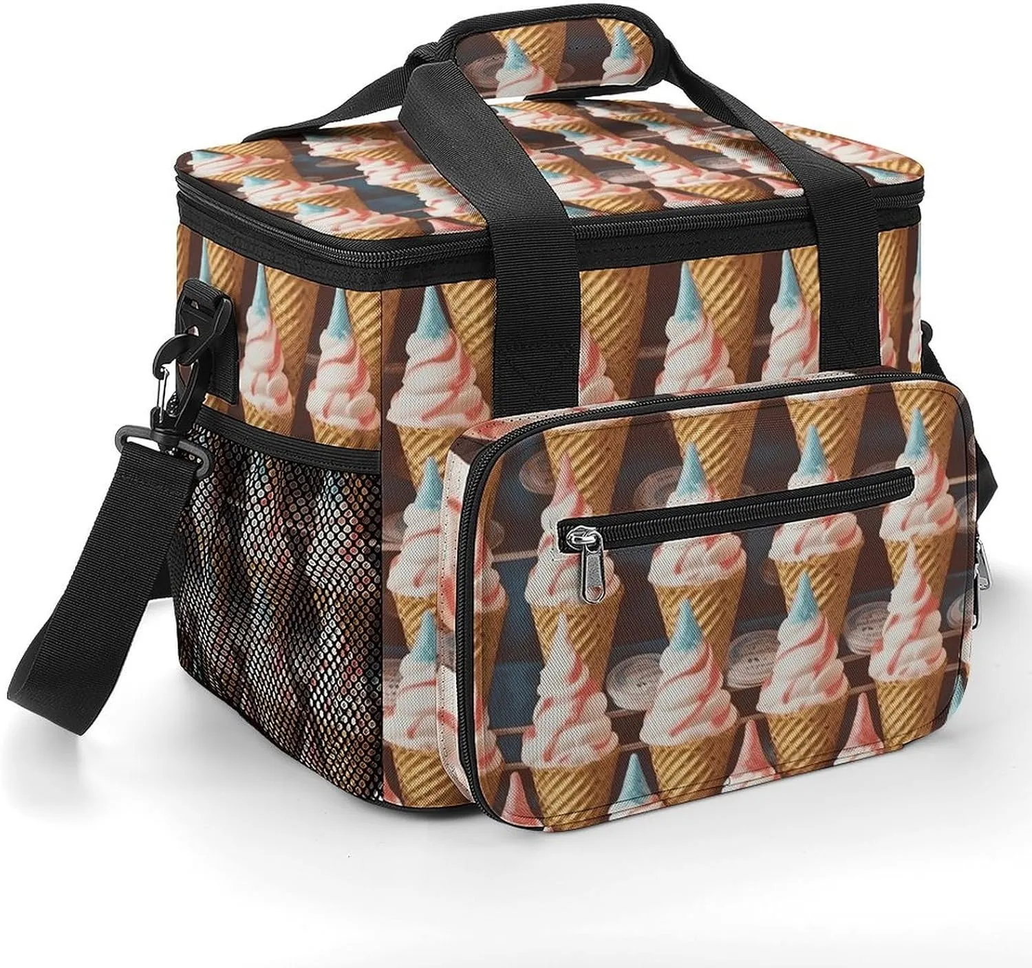 Insulated Camping Cooler Bag, Ice Cream Cones Print Ice Pack with Leakproof Lining 22.5L Capacity Portable Thermal Bag for Camping,Picnic