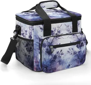 Insulated Camping Cooler Bag, Lavender Abstract Painting Print Ice Pack with Leakproof Lining 22.5L Capacity Portable Thermal Bag for Camping,Picnic