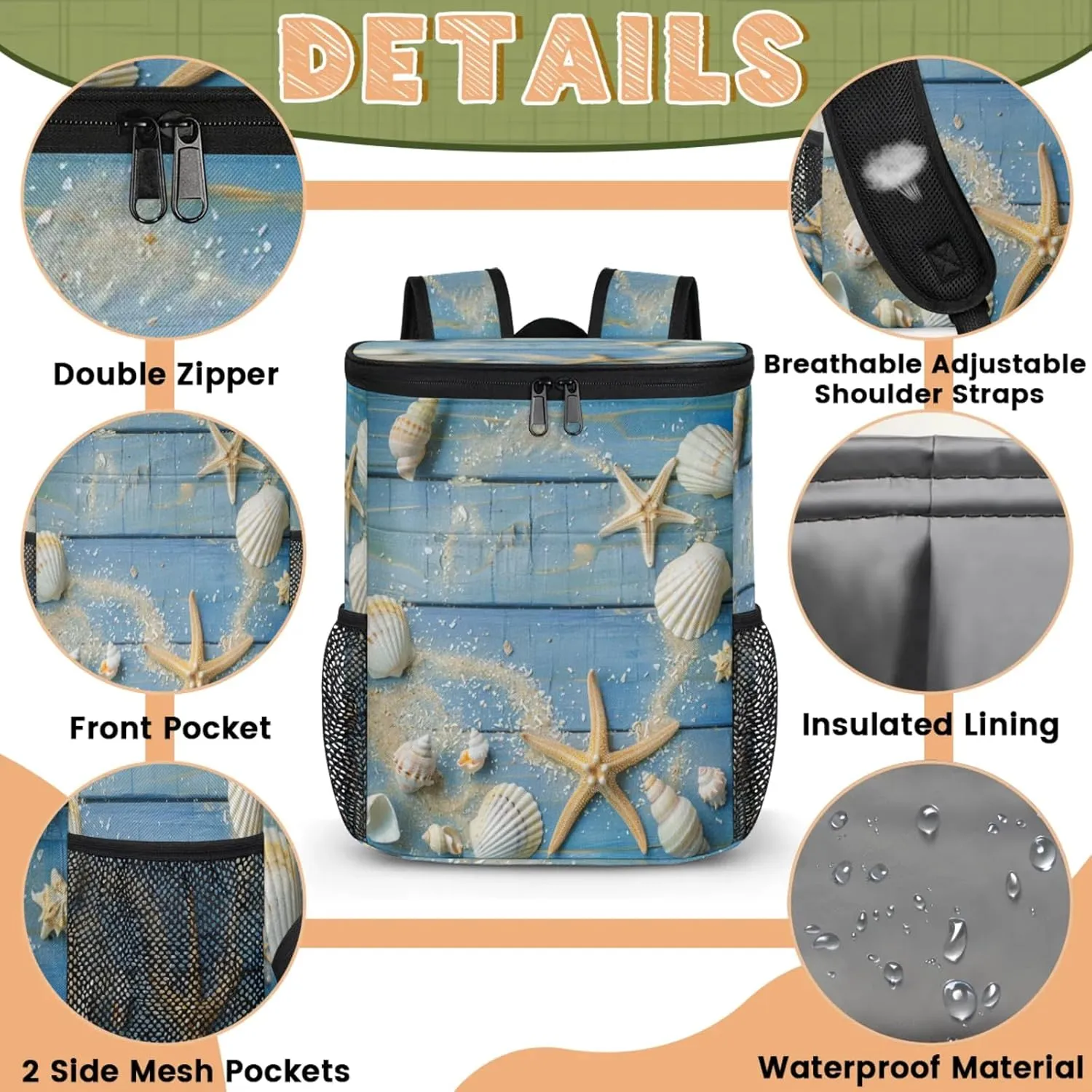 Insulated Cooler Backpack 30 Cans, Leak Proof Cooler Bag, Backpack Coolers for Picnic Hiking Camping Beach
