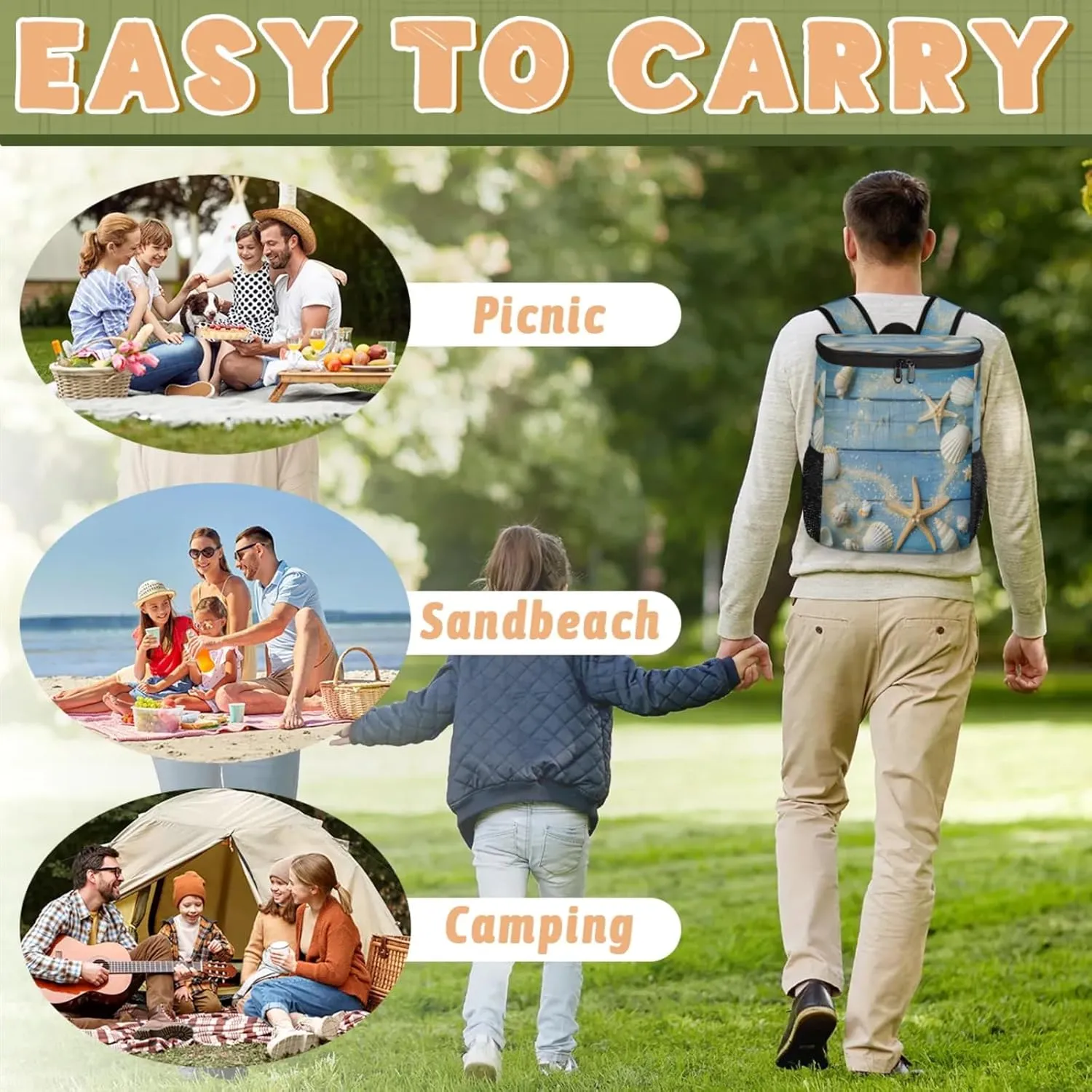 Insulated Cooler Backpack 30 Cans, Leak Proof Cooler Bag, Backpack Coolers for Picnic Hiking Camping Beach