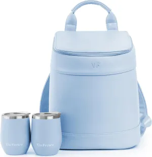 Insulated Cooler Backpack with 2 Stainless Steel Wine Tumblers – Leakproof & Spillproof Stylish Vegan Leather Picnic Cooler Bag – Lightweight & Portable – Holds 24 Cans or 6 Wine Bottles