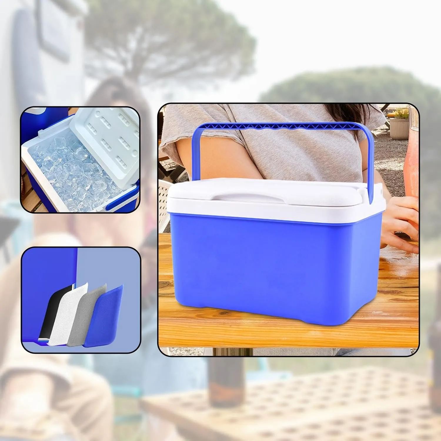 Insulated Cooler Box Cold Hot Preservation Cooler with Handle Beverage Storage Organizer Ice Chest for Fishing Sport Drink