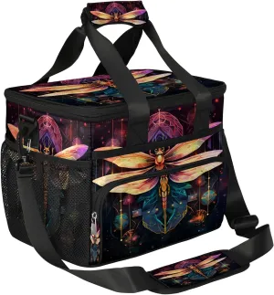 Insulated Cooler Lunch Bag,Art Painting Dragonfly Reusable Lunch Box for Office Picnic Work School,Leakproof Large Cooler Tote Bags for Adult Men Women