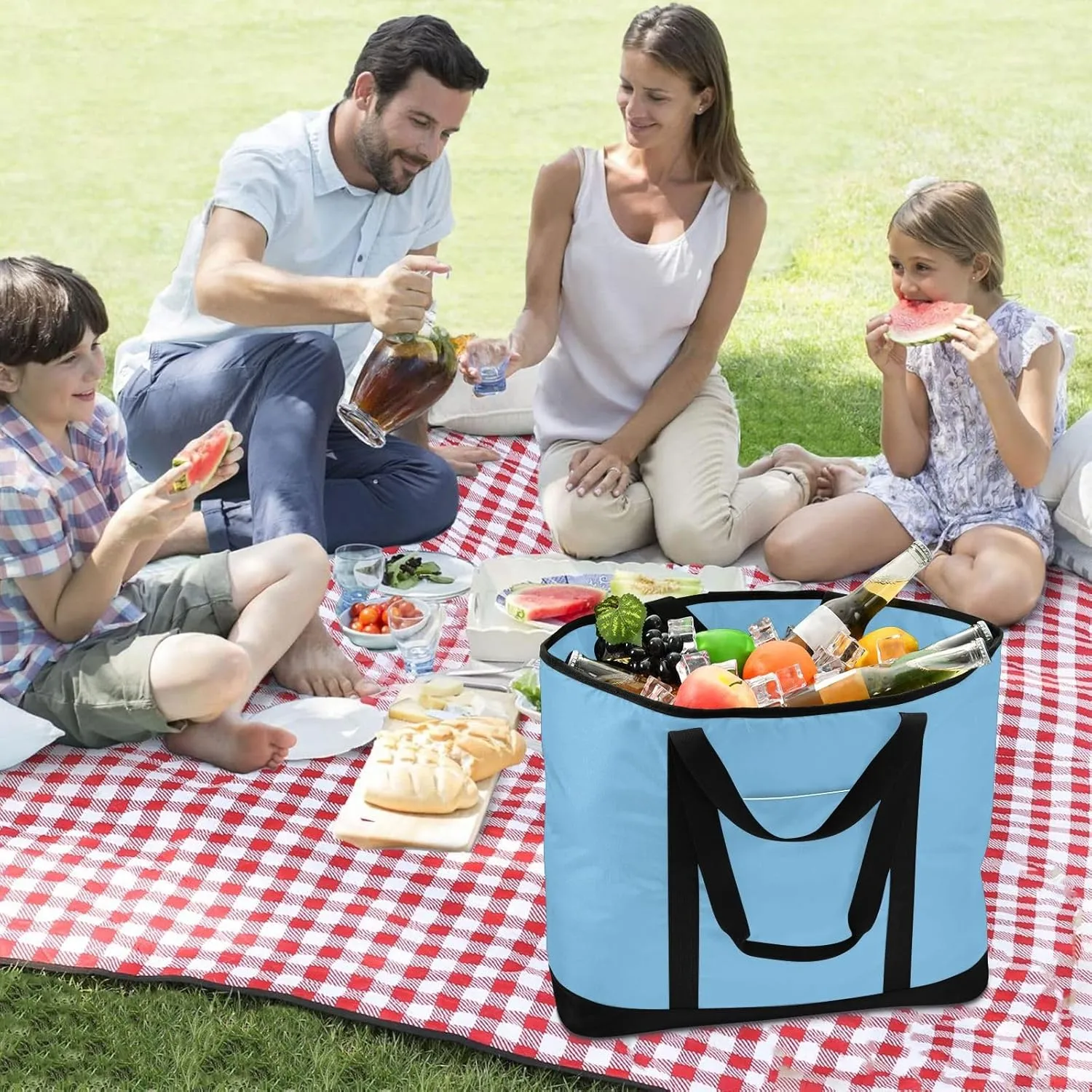 Insulated Cooler Tote Bag Keeps Food Hot or Cold Reusable Shopping Bags for Groceries with Zipper for Beach Travel Picnics