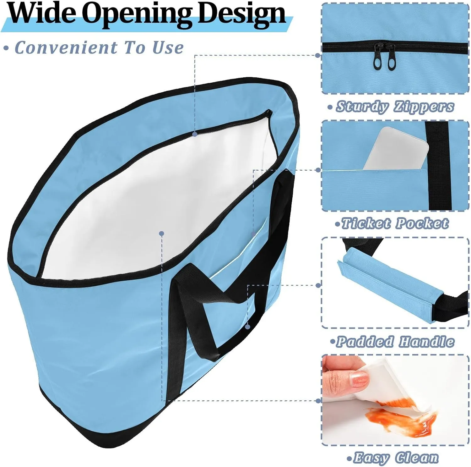 Insulated Cooler Tote Bag Keeps Food Hot or Cold Reusable Shopping Bags for Groceries with Zipper for Beach Travel Picnics