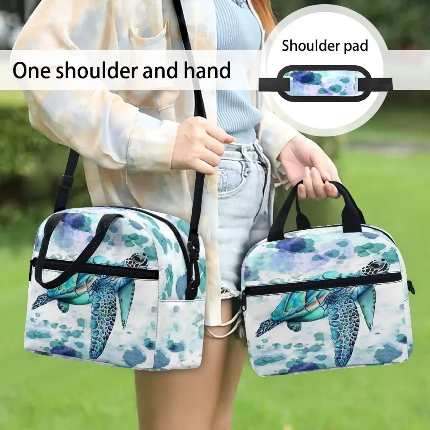Insulated Lunch Bag Sea Turtle Lunch Box Lightweight Lunchbag Meal Prep Bags with Adjustable Shoulder Strap for Travel School Office Work Picnic Hiking Beach Fishing