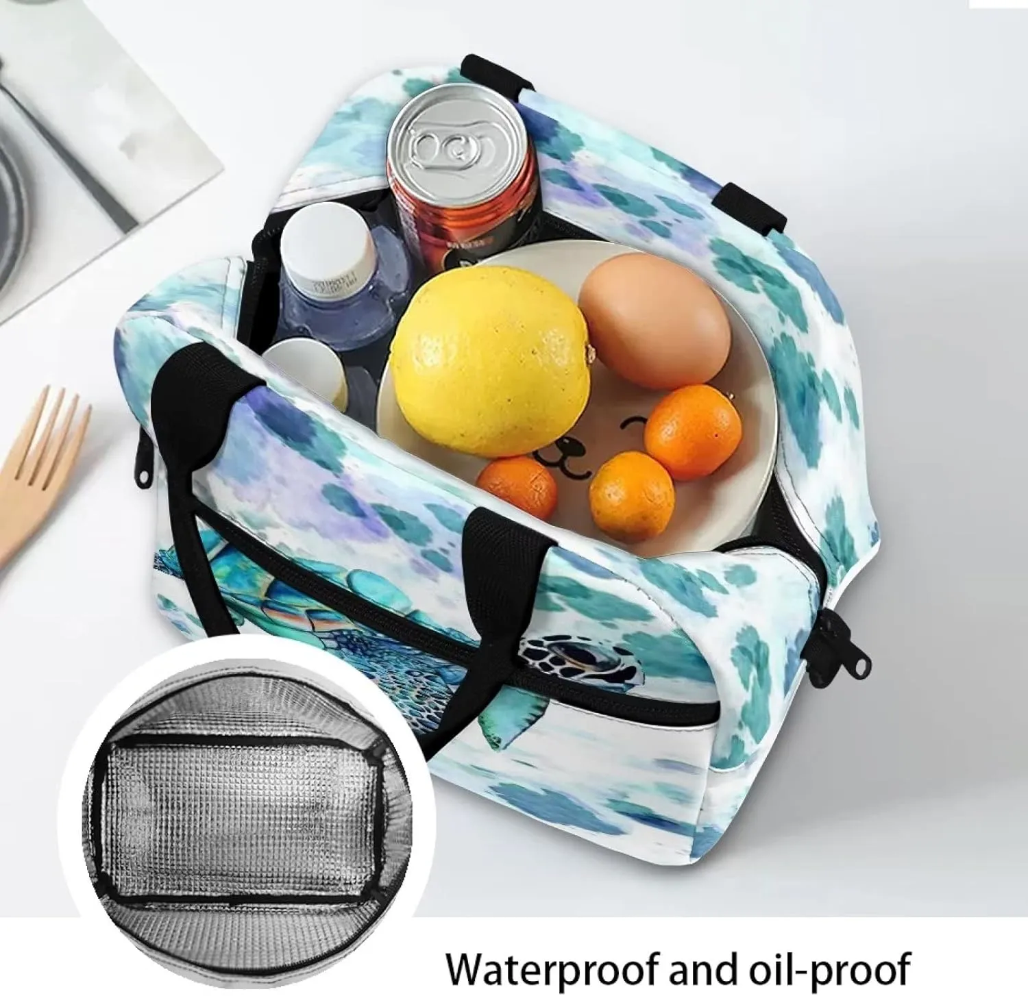 Insulated Lunch Bag Sea Turtle Lunch Box Lightweight Lunchbag Meal Prep Bags with Adjustable Shoulder Strap for Travel School Office Work Picnic Hiking Beach Fishing