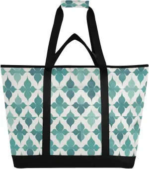 Insulated Soft Sided Cooler Bag Keeps Food Hot or Cold Reusable Insulated Bag with Handles for Beach Travel Picnics Flat Geometric Pattern Quatrefoil Pattern Green