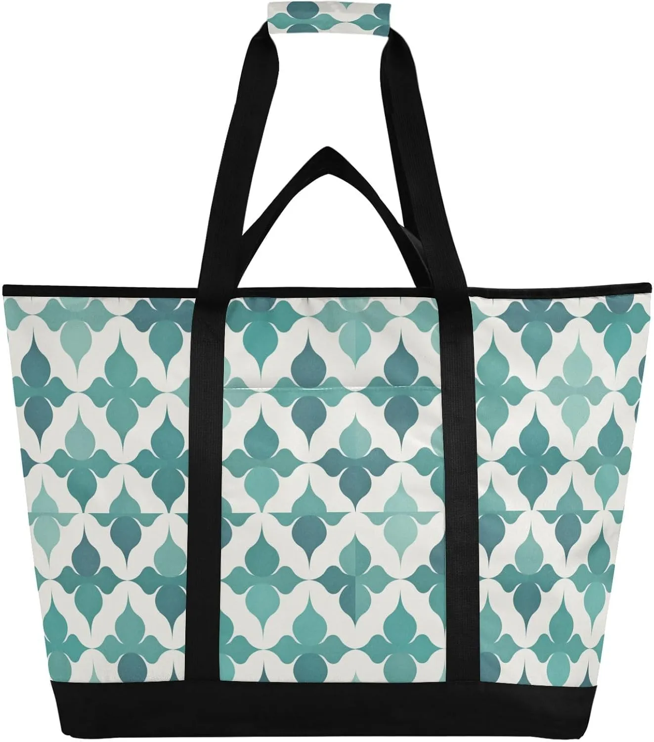 Insulated Soft Sided Cooler Bag Keeps Food Hot or Cold Reusable Insulated Bag with Handles for Beach Travel Picnics Flat Geometric Pattern Quatrefoil Pattern Green