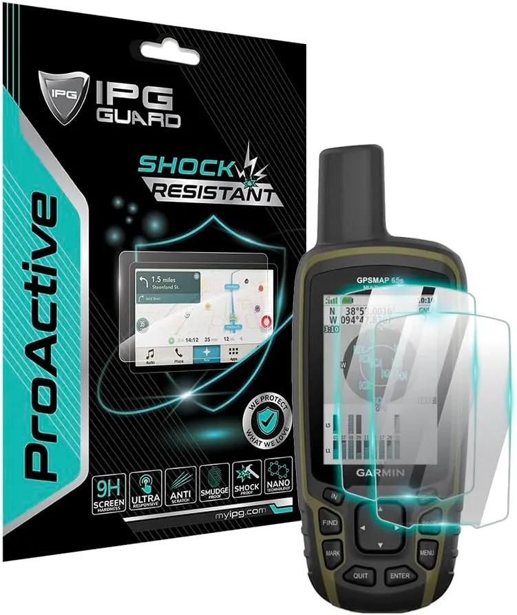 IPG ProActive made for Garmin GPSMAP 65s GPS Handheld Device (2 Units) 9H Hardness Screen Protector Nano Ceramic Film Touch Ultra Responsive High Clarity Anti Scratch Smudge & Shock Proof GPSMAP 65s