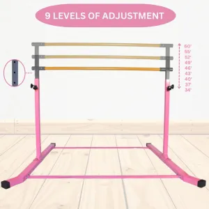 Iron Bar Gymnastics Bar Horizontal Bar 5 FT Height Adjustable Kip Bar Full Set   6 FT x 4 FT Tumble Mat   8 FT Adjustable Balance Beam for Kids Gymnasts, Boys Girls Home Gymnastic Training Set Pink