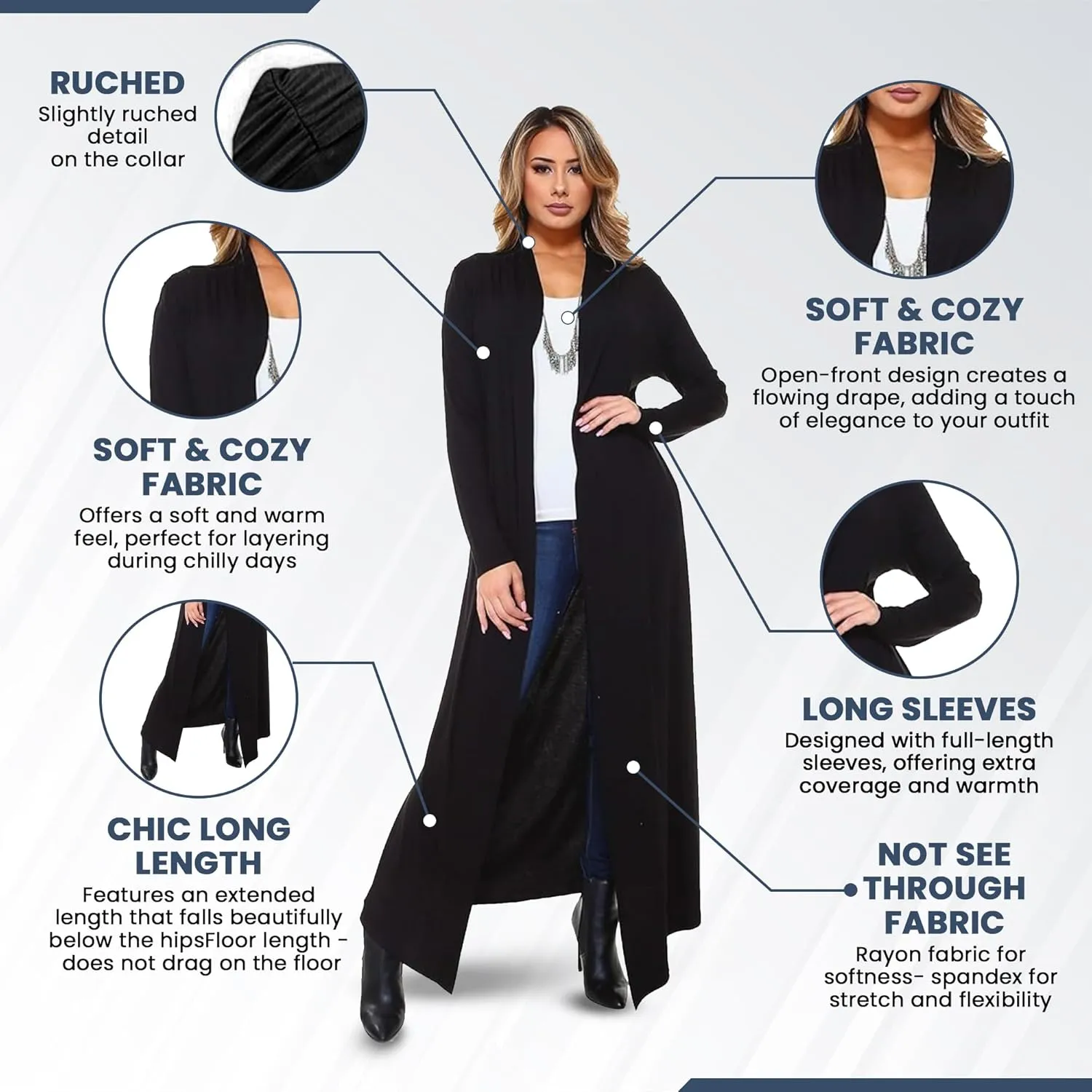 Isaac Liev Maxi Cardigan Duster Sweater – Women's Extra Long Open Front Full Length Lightweight Cardigans Dusters Sweaters