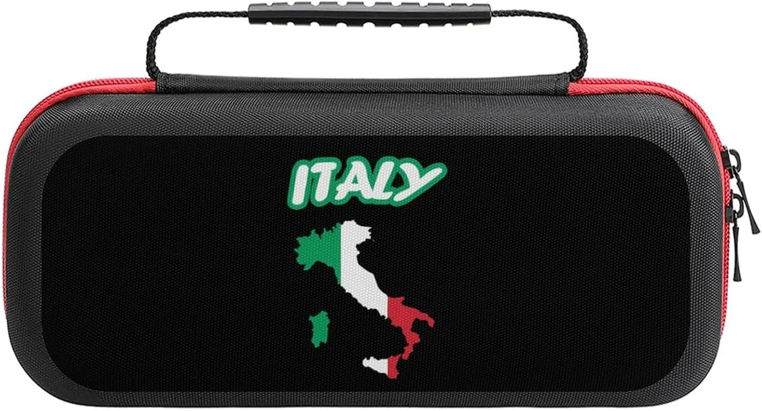 Italy Map Italian Flag Compatible with Switch Carrying Case Hard Travel Tote Bag Holds 20 Game Cartridges & Console