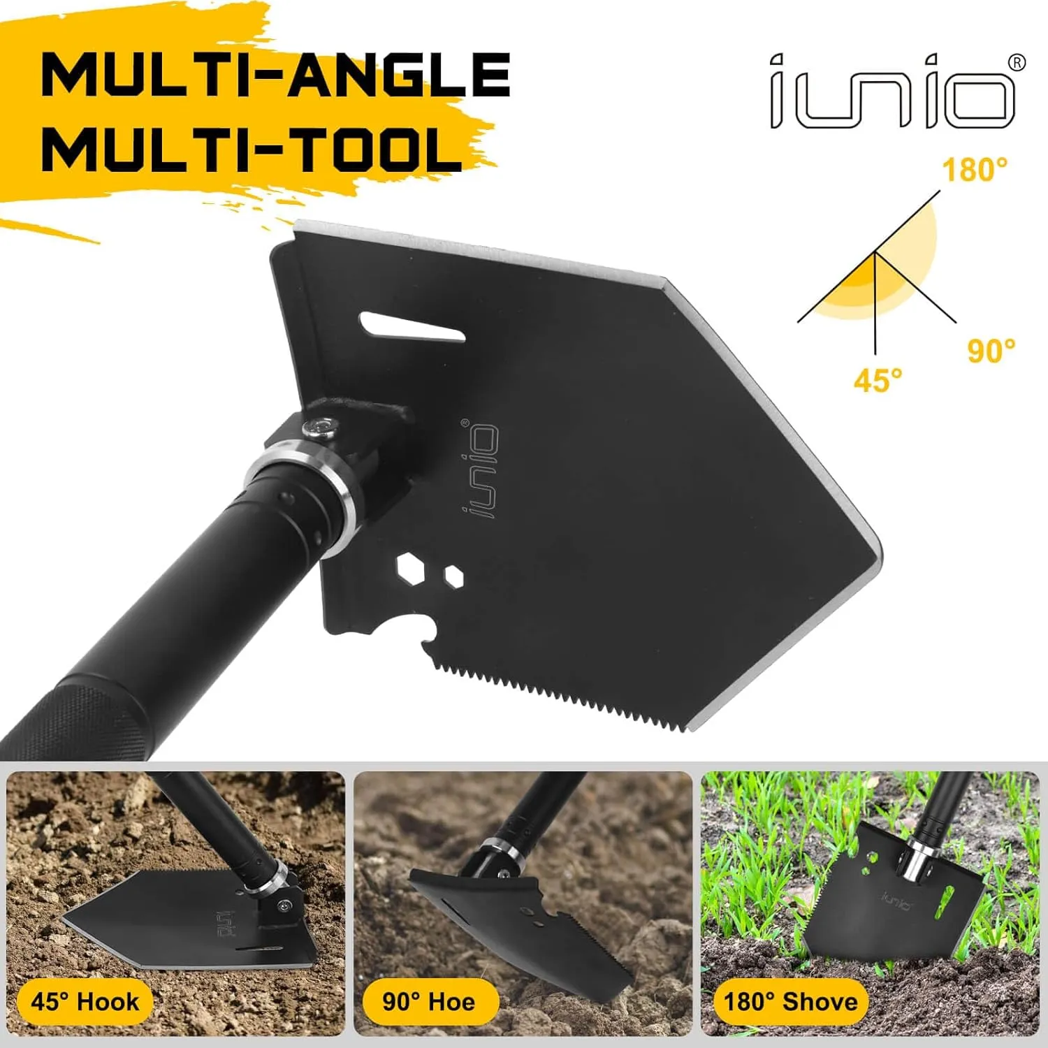 iunio 28in Folding Survival Shovel, Heavy-Duty Carbon Steel Military Entrenching Tool for Disaster Recovery, Car Emergency，Camping, Off-Road, Gardening, Backpacking and Metal Detecting
