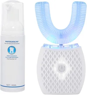 IVYARD Automatic Toothbrush Ultrasonic Toothbrush, Ultrasonic Electric Toothbrush for Adults, Ultrasonic U-Shaped 360° Electric Toothbrush, Ultrasonic Toothbrush Kit for Travel Home Dual-use (White)