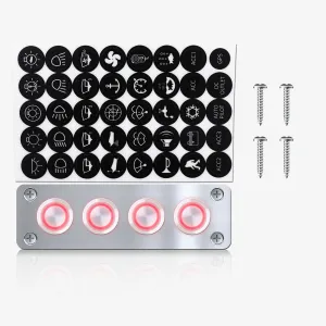 IZTOSS 4 Gang Aluminum Marine Rocker Switch Panel - Pre-Wired with Red LED Indicator, 12-24 V Multi-Function Rocker Switch - Ideal for Marine motorhomes, Yachts