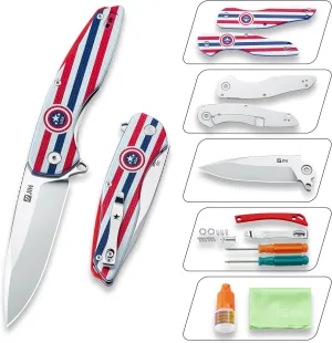JIN Pocket Knife for Men, Folding Knife EDC, Captain Pocket Knives with Clip, Sharp 3.5" D2 Blade, G10 Handle, DIY Kit, Gift for Men Women, Camping, Hiking