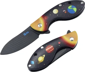 JIN Starry Kids Knife, Fidget Toy Knives, G10 Dull Blade, Folding EDC, DIY Kit, Safe for Child, G10 Handle with Solar System Printing, Camping Tool