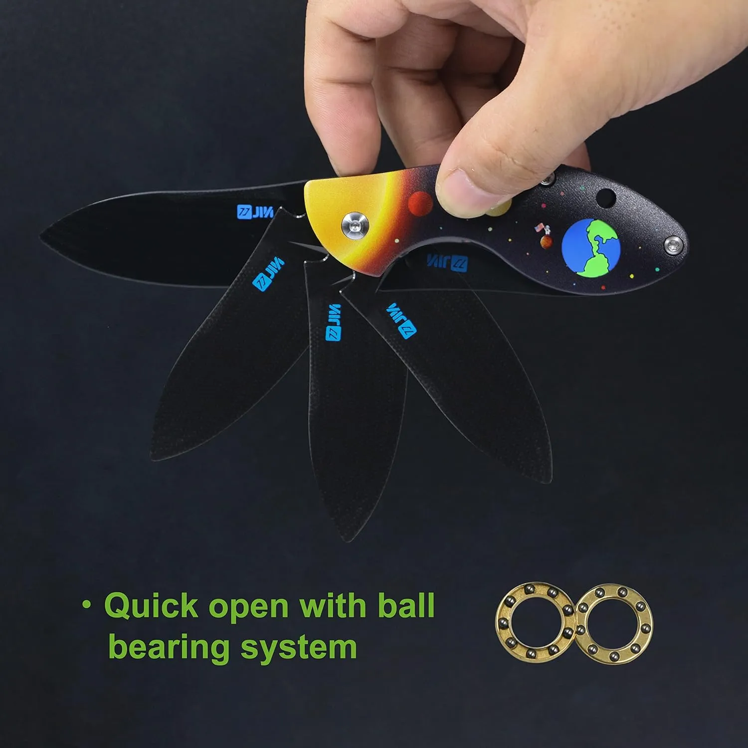 JIN Starry Kids Knife, Fidget Toy Knives, G10 Dull Blade, Folding EDC, DIY Kit, Safe for Child, G10 Handle with Solar System Printing, Camping Tool