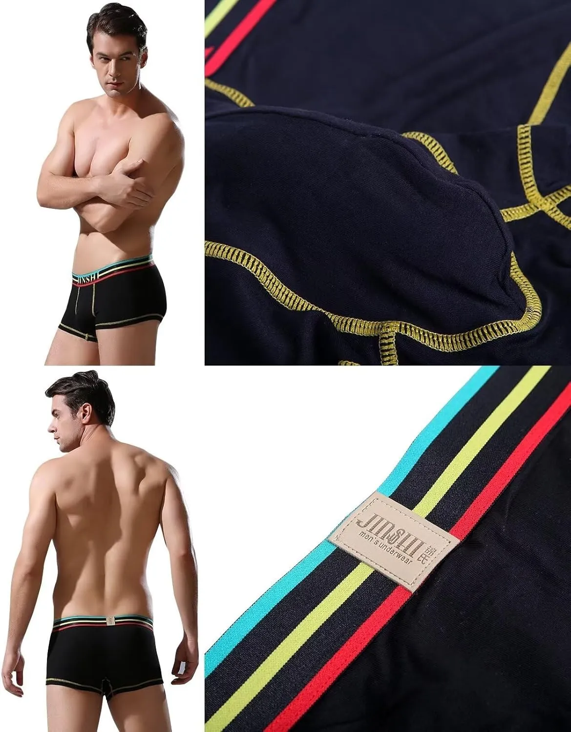 JINSHI Mens Underwear Boxer Briefs Short Leg Tagless Pouch Trunk