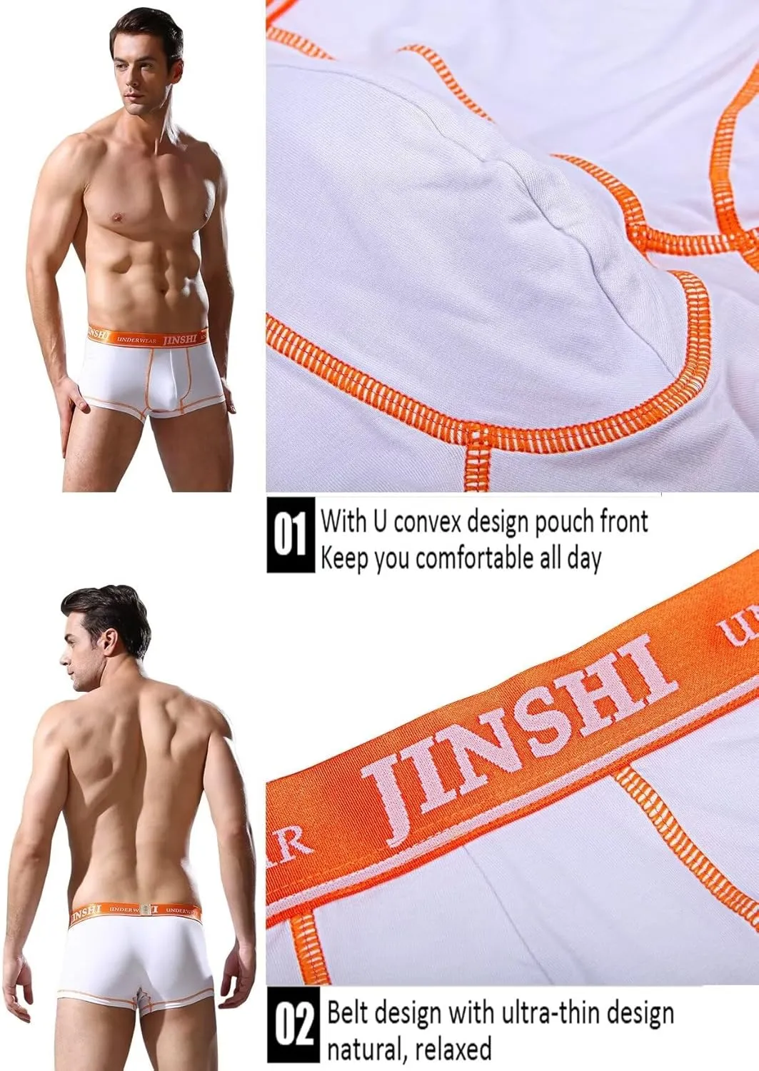 JINSHI Mens Underwear Boxer Briefs Short Leg Tagless Pouch Trunk
