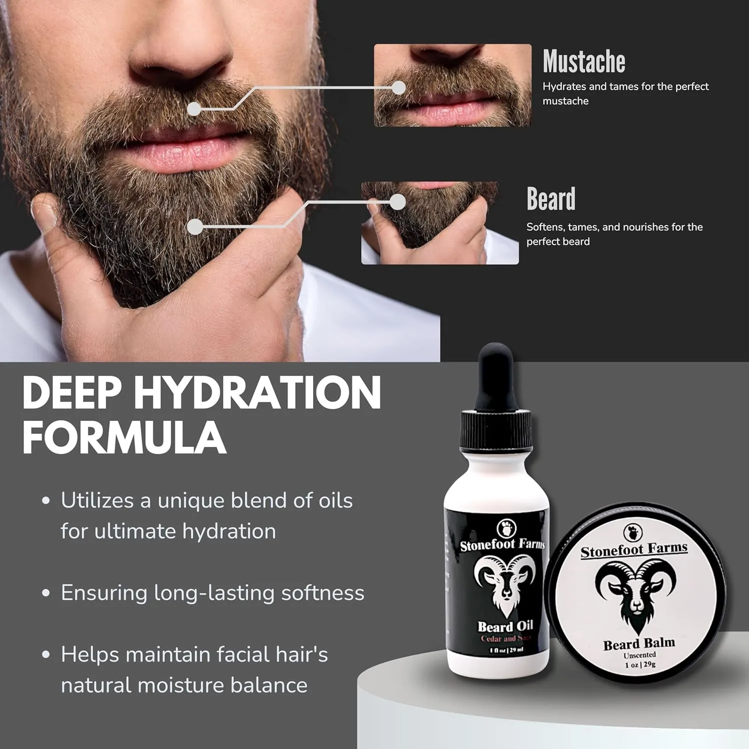 Jojoba Oil Beard Oil & Balm Kit for Beard Growth - Sandalwood and Vanilla - 1 oz Beard Oil with Argan & Vitamin E, 1 oz Balm with Mango Butter - Nourishes, Softens & Hydrates for All Beard Types