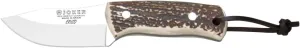 Joker CC75 Bushcraft Erizo knife, with deer horn handle, 2.95 inches MOVA Steel blade, includes leather sheath, tool for fishing, hunting, camping and hiking