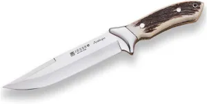 Joker Full Tang Hunting Knife Antílope CC02 with Stainless Steel Ferrule, stag Horns, Straight Blade 7.48 inches, 393 gr, Leather Sheath, Fishing Tool, Hunting, Camping and Hiking.