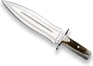 Joker Hunting knife CC44 Bisonte, with deer horn handle, 10 inches blade, with brown leather sheath, fishing tool, Hunting, camping and hiking.