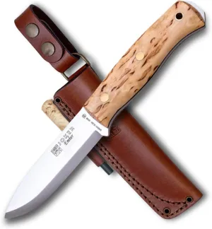 Joker Hunting Knife Ember Scandi CL122-P, with leather Sheath and Fire Starter included, blade 4.13 inches of Sandvik steel 14C28N, Tool for fishing, Hunting, camping and hiking