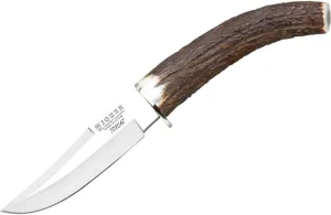 Joker Hunting Knife Luchadera CC71, with Deer Horn Handle, Blade 4.33 inches, Contains Brown Leather Sheath, Tool for Fishing, Hunting, Camping and Hiking