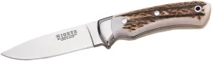 Joker Hunting Knife Pantera CC16, 3.74 inches MOVA Blade, Deer Horn Handle, with Brown Leather Sheath, Tool for Fishing, Hunting, Camping and Hiking