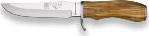 Joker Hunting Knife Tigre CO33, with Olive Wood Handle and Blade 5.51 inches MOVA, Total 10 inches, with Brown Leather Sheath, Fishing Tool, Hunting, Camping and Hiking
