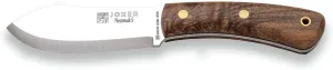 Joker Knife Nessmuk S 132, 4.3 in. Blade Sandvik 14C28N, Birch and Walnut Handle, Brown Leather Sheath, Fishing, Hunting, Camping and Trekking Tool (Walnut Wood, Leather Sheath With Firestarter)