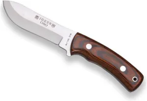 Joker Mountain Knife OSO CR54 with Handle in red Wood Stamina and MOVA Blade 4.72 inches, Bear, 230 gr, Leather Sheath, Fishing Tool, Hunting, Camping and Hiking
