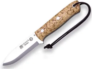 Joker Sports Hunting knife Nordico CL119-P, with 3.94 inches blade of Böhler K720 carbon steel, brown leather Sheath, Tool for fishing, Hunting, camping and hiking (Curly Birch, Leather Sheath   FireStarter)