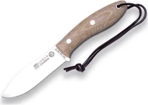 Joker Survival Knife Canadiense CM114, Brown Canvas micarta Handle, 4.13 inches Blade of SANDVIK 14C28N, Brown Leather Sheath, Tool for Fishing, Hunting, Camping and Hiking