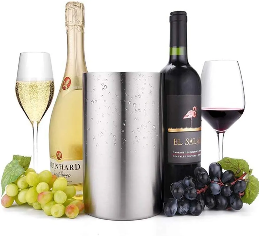 Jolitac 4 Pack Wine Chiller Bucket, Stainless Steel Double Wall Wine Cooler Bucket, Keeps Cold for Hours Wine Bottle Cooler Chiller Insulated Champagne Beer Ice Bucket (4 PCS)
