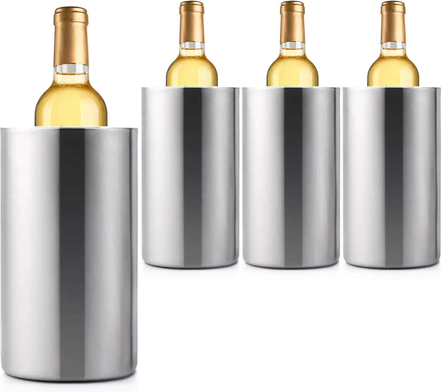 Jolitac 4 Pack Wine Chiller Bucket, Stainless Steel Double Wall Wine Cooler Bucket, Keeps Cold for Hours Wine Bottle Cooler Chiller Insulated Champagne Beer Ice Bucket (4 PCS)