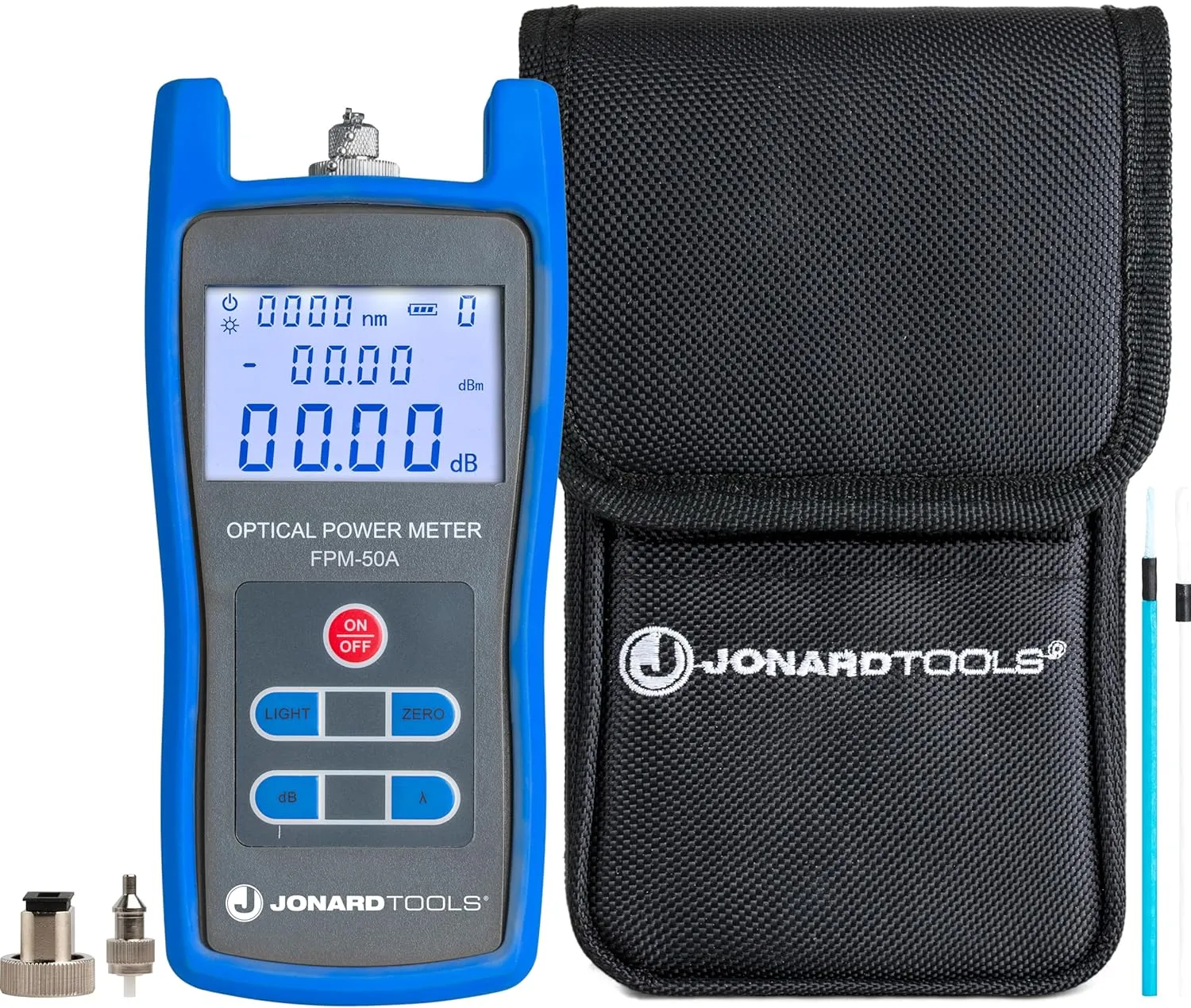 Jonard Tools FPM-50A High Precision Fiber Optic Power Meter (-50 to  26 dBm) with FC/SC/LC Adapters for PC/UPC/APC Connectors with Included Carry Case