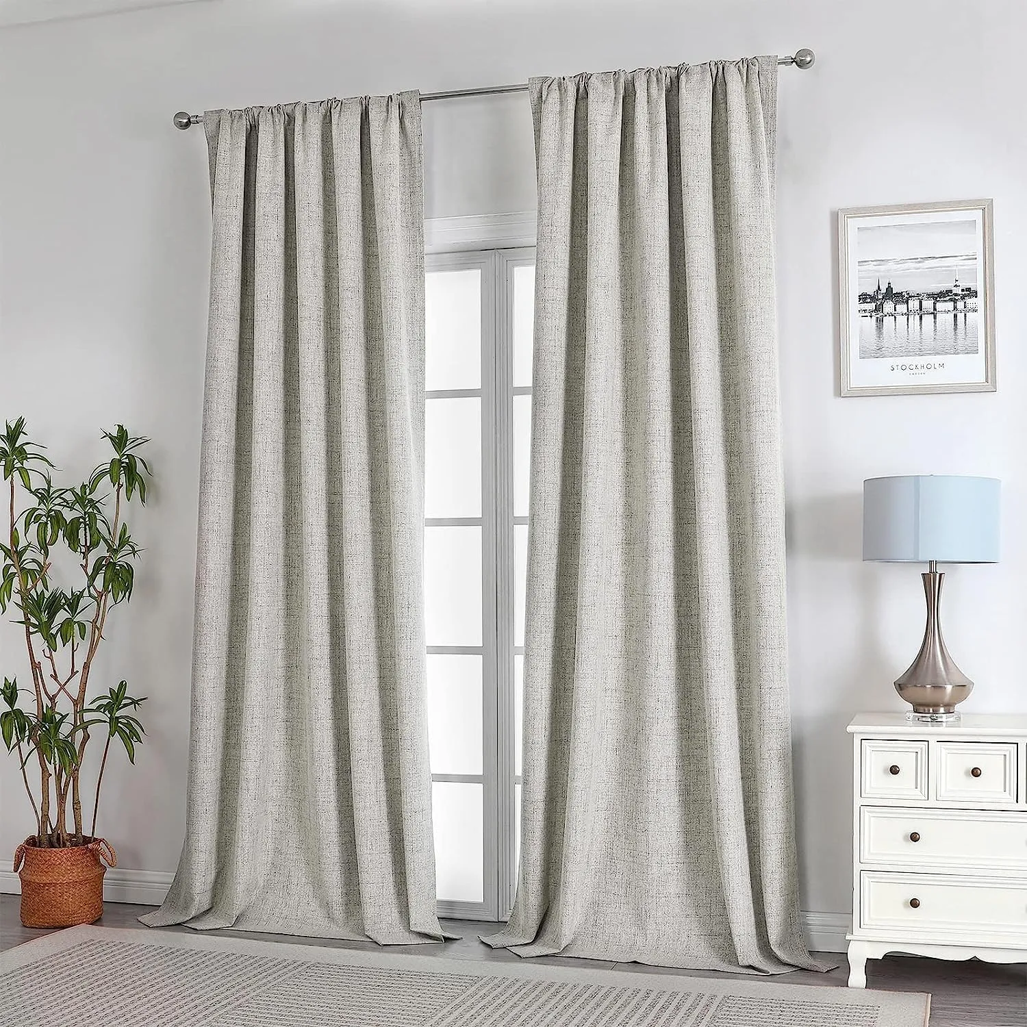 Joydeco Linen Curtains 84 inch Length 2 Panels Set Burg 100% Blackout Long Drapes for Bedroom Living Room Black Out Darkening Curtain Thermal Insulated Back tab Rod Pocket
